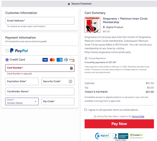 Singorama - Secure Order Form